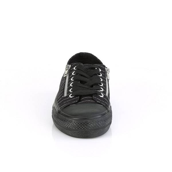 Demonia Men's Deviant-06 Sneakers - Black Canvas/White Pinstripes D2539-61US Clearance